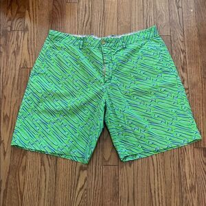 Lilly Pulitzer Green and Blue Sword Print Bermuda Shorts Men’s Sz 38